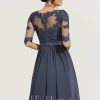 Birthday | A-line Scoop Knee-Length Chiffon Lace Cocktail Dress With Beading Stormy – Womens