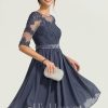 Birthday | A-line Scoop Knee-Length Chiffon Lace Cocktail Dress With Beading Stormy – Womens