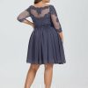 Birthday | A-line Scoop Knee-Length Chiffon Lace Cocktail Dress With Beading Stormy – Womens