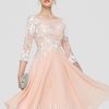 Birthday | A-line Scoop Knee-Length Lace Chiffon Cocktail Dress Pearl Pink – Womens