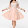 Birthday | A-line Scoop Knee-Length Lace Chiffon Cocktail Dress Pearl Pink – Womens