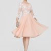 Birthday | A-line Scoop Knee-Length Lace Chiffon Cocktail Dress Pearl Pink – Womens