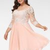 Birthday | A-line Scoop Knee-Length Lace Chiffon Cocktail Dress Pearl Pink – Womens