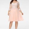 Birthday | A-line Scoop Knee-Length Lace Chiffon Cocktail Dress Pearl Pink – Womens