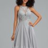 Birthday | A-line Scoop Knee-Length Lace Chiffon Cocktail Dress With Sequins As Picture – Womens