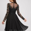 Birthday | A-line Scoop Knee-Length Lace Chiffon Cocktail Dress With Sequins Black – Womens