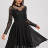 Birthday | A-line Scoop Knee-Length Lace Chiffon Cocktail Dress With Sequins Black – Womens