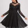 Birthday | A-line Scoop Knee-Length Lace Chiffon Cocktail Dress With Sequins Black – Womens