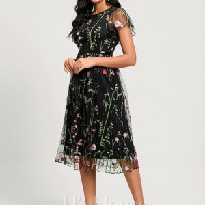 Birthday | A-line Scoop Knee-Length Lace Cocktail Dress Black – Womens