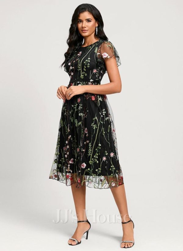 Birthday | A-line Scoop Knee-Length Lace Cocktail Dress Black – Womens