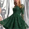 Birthday | A-line Scoop Short Lace Homecoming Dress With Sequins Hunter Green – Womens