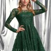 Birthday | A-line Scoop Short Lace Homecoming Dress With Sequins Hunter Green – Womens