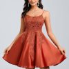 Birthday | A-line Scoop Short Satin Lace Homecoming Dress With Sequins Vermilion – Womens