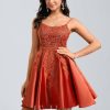 Birthday | A-line Scoop Short Satin Lace Homecoming Dress With Sequins Vermilion – Womens