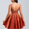 Birthday | A-line Scoop Short Satin Lace Homecoming Dress With Sequins Vermilion – Womens