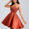 Birthday | A-line Scoop Short Satin Lace Homecoming Dress With Sequins Vermilion – Womens