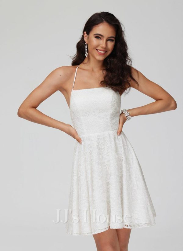 Birthday | A-line Square Short Lace Homecoming Dress Ivory – Womens