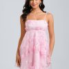 Birthday | A-line Straight Mini Lace Homecoming Dress With Bow Flower As Picture – Womens