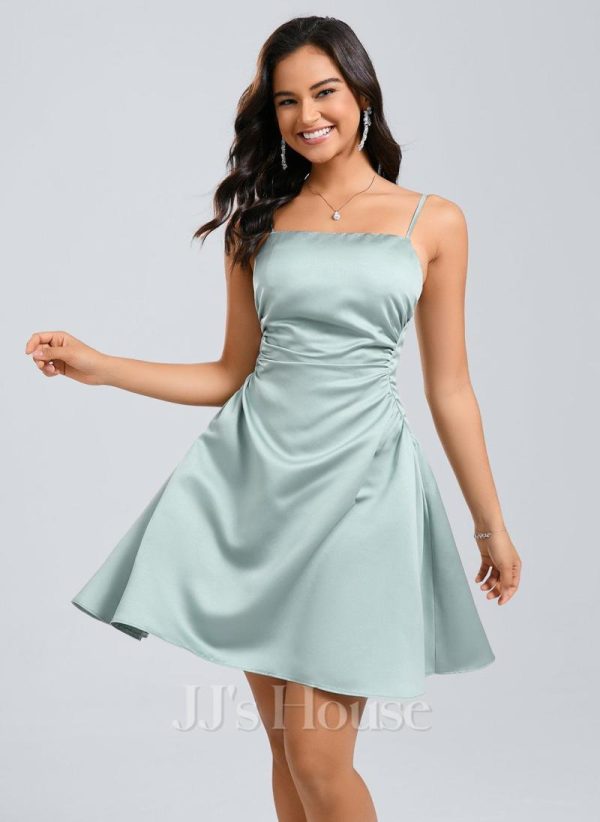 Birthday | A-line Straight Short Satin Homecoming Dress Agave – Womens