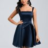 Birthday | A-line Straight Short Satin Homecoming Dress With Bow Dark Navy – Womens