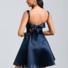 Birthday | A-line Straight Short Satin Homecoming Dress With Bow Dark Navy – Womens