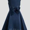 Birthday | A-line Straight Short Satin Homecoming Dress With Bow Dark Navy – Womens