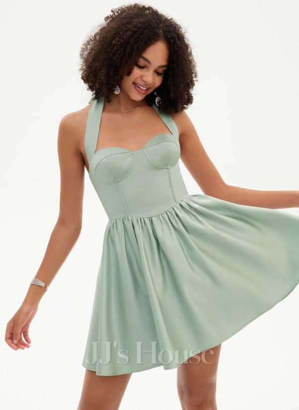 Birthday | A-line Sweetheart Short Mini Satin Homecoming Dress Agave – Womens