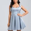 Birthday | A-line Sweetheart Short Satin Homecoming Dress With Bow Ice Blue – Womens