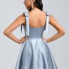 Birthday | A-line Sweetheart Short Satin Homecoming Dress With Bow Ice Blue – Womens