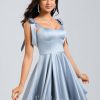 Birthday | A-line Sweetheart Short Satin Homecoming Dress With Bow Ice Blue – Womens