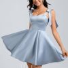 Birthday | A-line Sweetheart Short Satin Homecoming Dress With Bow Ice Blue – Womens