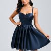 Birthday | A-line Sweetheart Short Satin Homecoming Dress With Pleated Dark Navy – Womens