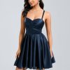 Birthday | A-line Sweetheart Short Satin Homecoming Dress With Pleated Dark Navy – Womens