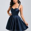 Birthday | A-line Sweetheart Short Satin Homecoming Dress With Pleated Dark Navy – Womens