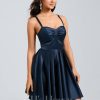 Birthday | A-line Sweetheart Short Satin Homecoming Dress With Pleated Dark Navy – Womens