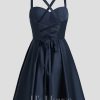 Birthday | A-line Sweetheart Short Satin Homecoming Dress With Pleated Dark Navy – Womens