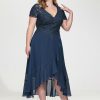 Birthday | A-line V-Neck Asymmetrical Lace Chiffon Cocktail Dress Navy Blue – Womens