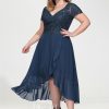 Birthday | A-line V-Neck Asymmetrical Lace Chiffon Cocktail Dress Navy Blue – Womens