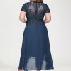 Birthday | A-line V-Neck Asymmetrical Lace Chiffon Cocktail Dress Navy Blue – Womens