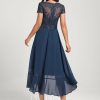 Birthday | A-line V-Neck Asymmetrical Lace Chiffon Cocktail Dress Navy Blue – Womens