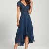 Birthday | A-line V-Neck Asymmetrical Lace Chiffon Cocktail Dress Navy Blue – Womens