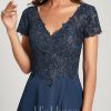 Birthday | A-line V-Neck Asymmetrical Lace Chiffon Cocktail Dress Navy Blue – Womens