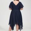 Birthday | A-line V-Neck Asymmetrical Lace Chiffon Cocktail Dress With Sequins As Picture – Womens