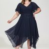 Birthday | A-line V-Neck Asymmetrical Lace Chiffon Cocktail Dress With Sequins As Picture – Womens