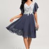 Birthday | A-line V-Neck Knee-Length Lace Chiffon Cocktail Dress Stormy – Womens