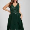 Birthday | A-line V-Neck Knee-Length Lace Chiffon Cocktail Dress With Sequins Appliques Lace As Picture – Womens