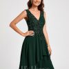 Birthday | A-line V-Neck Knee-Length Lace Chiffon Cocktail Dress With Sequins Appliques Lace As Picture – Womens