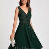 Birthday | A-line V-Neck Knee-Length Lace Chiffon Cocktail Dress With Sequins Appliques Lace As Picture – Womens