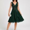 Birthday | A-line V-Neck Knee-Length Lace Chiffon Cocktail Dress With Sequins Appliques Lace As Picture – Womens