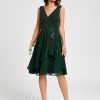 Birthday | A-line V-Neck Knee-Length Lace Chiffon Cocktail Dress With Sequins Appliques Lace As Picture – Womens